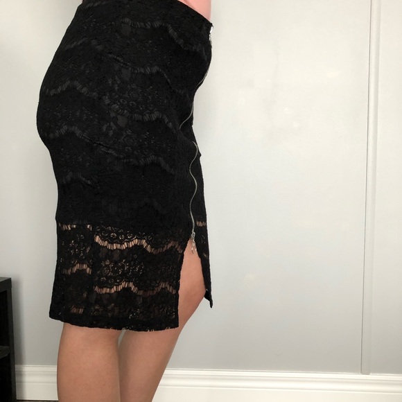 Front Zipper pencil lace look pencil skirt large black - Picture 3 of 10